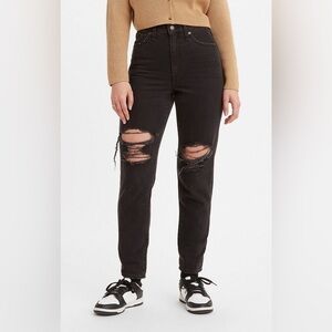 Levi’s High Waisted Mom Jeans Washed Black Destroyed Knees Size 25